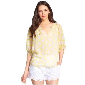 Diane Von Furstenberg Bryn Lightweight yellow Silk Sheer lined chic Blouse Top